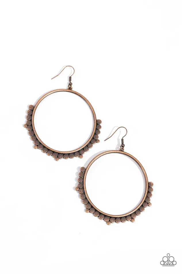 Earrings Paparazzi Accessories Ultra Untamable Copper Disc Circle Earrings Paparazzi