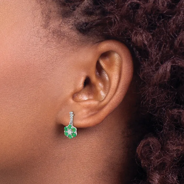 Earrings Qgold 14k White Gold Emerald and Diamond Earrings 225 grams