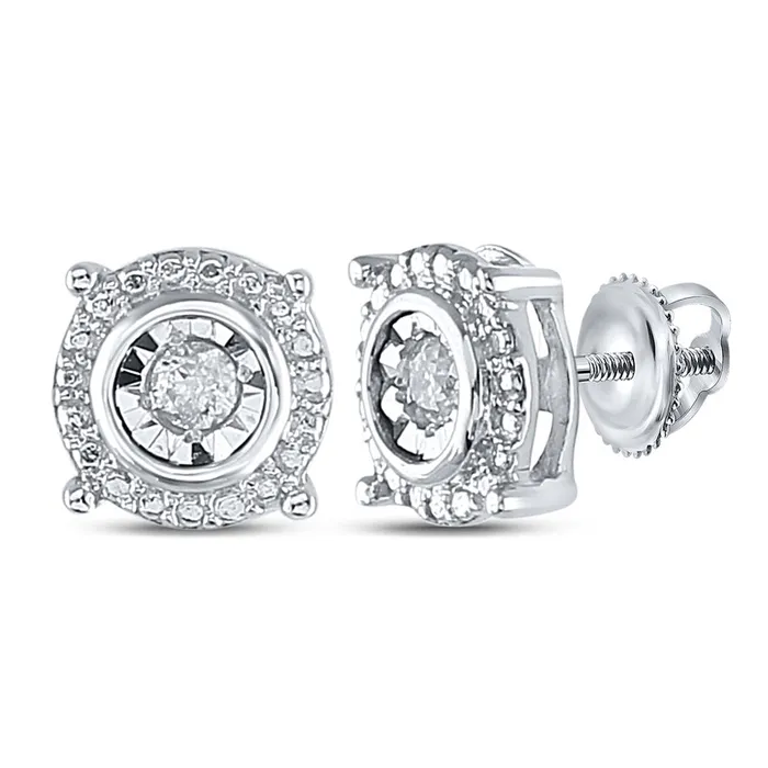 Earrings Sterling Silver Stud Earrings 110 Cttw Round Natural Diamond Womens 119 grams GND