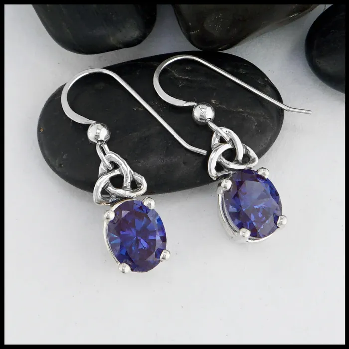 Earrings Walker Metalsmiths Trinity Knot Drop Earrings with Lab Alexandrite