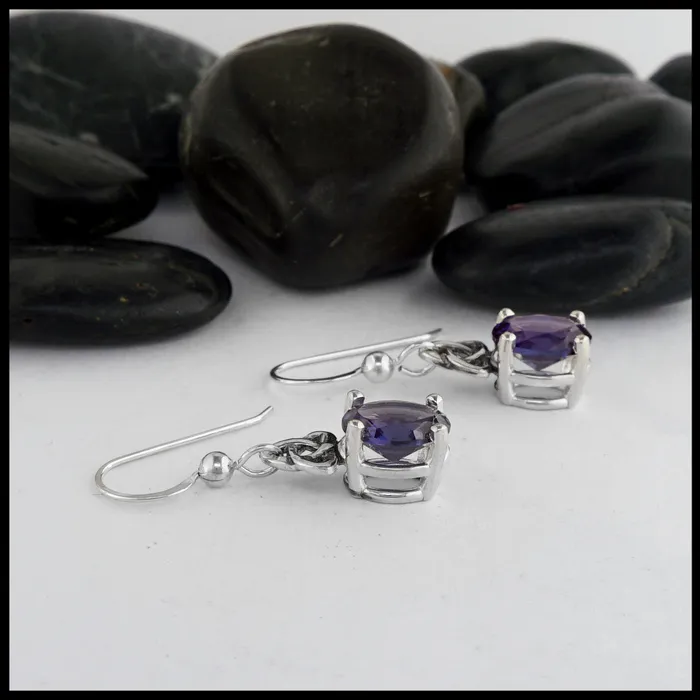 Earrings Walker Metalsmiths Trinity Knot Drop Earrings with Lab Alexandrite