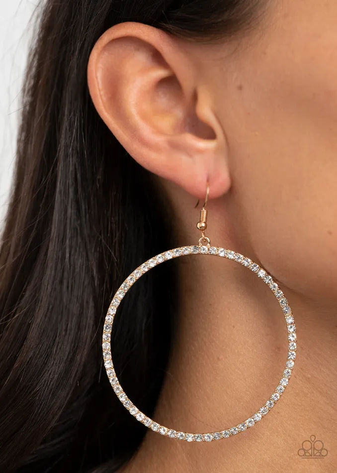 Earrings Wide Curves Ahead Gold Circle White Rhinestone Earrings Paparazzi Accessories