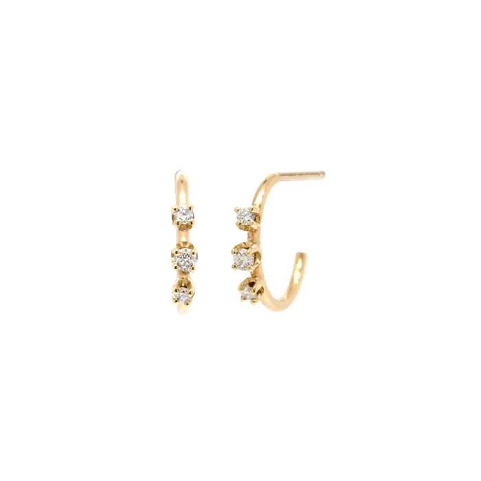 Earrings Zoe Chicco Zoe Chicco Three Diamond Hoop Earrings