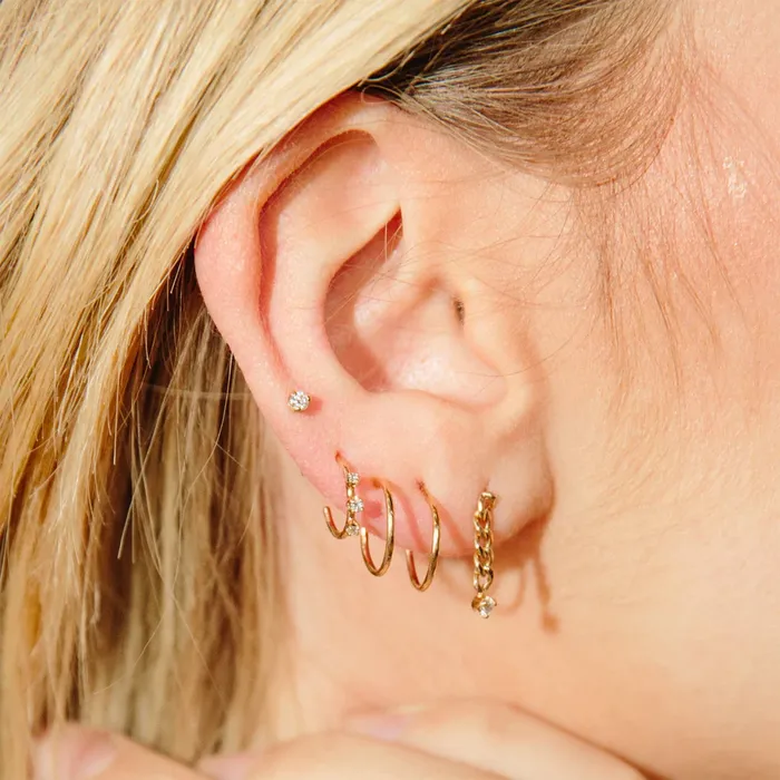 Earrings Zoe Chicco Zoe Chicco Three Diamond Hoop Earrings