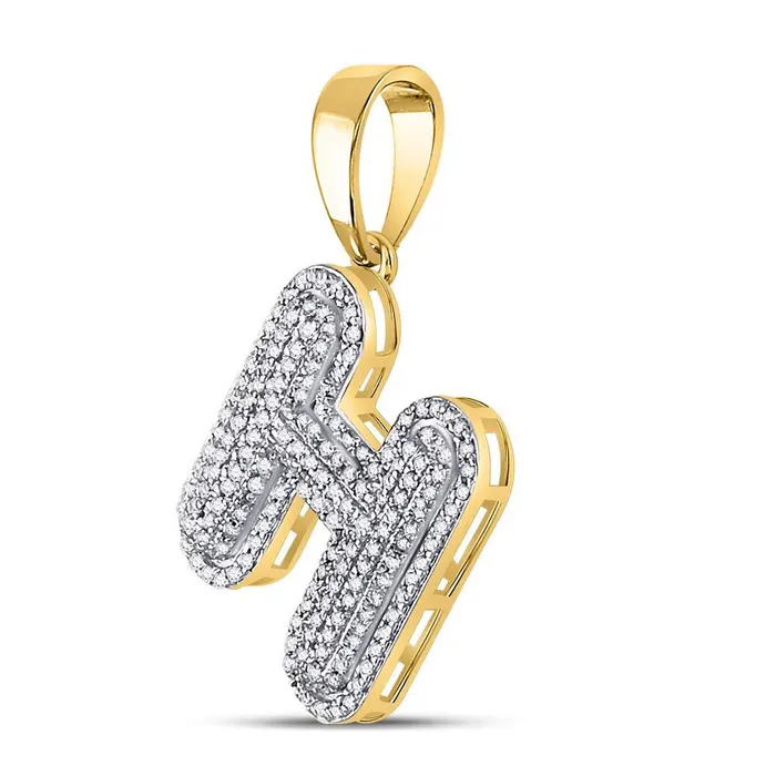 GND Necklaces Gold H Bubble Initial Letter Charm Pendant 58 Cttw Round Natural Diamond Mens 374 grams