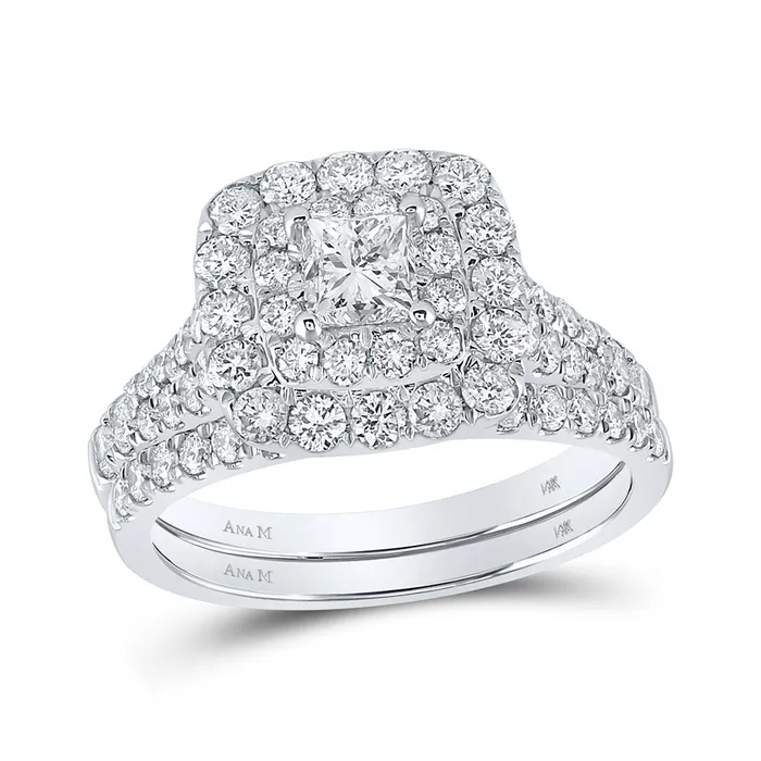 GND Rings Gold Halo Bridal Wedding Ring Band Set 2 Cttw Princess Natural Diamond Womens 59 grams GND Rings Gold Halo Bridal Wedding Ring Band Set 2 Cttw Princess Natural Diamond Womens 59 grams
