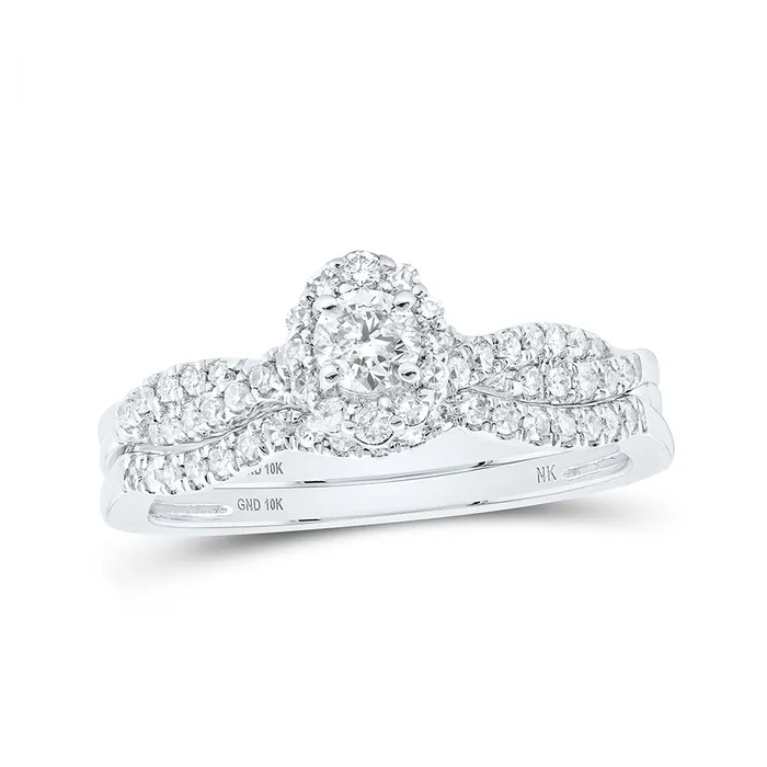 Gold Halo Bridal Wedding Ring Band Set 12 Cttw Round Natural Diamond Womens 285 grams GND Rings