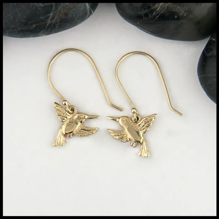 Gold Hummingbird Drop Earrings Walker Metalsmiths Earrings