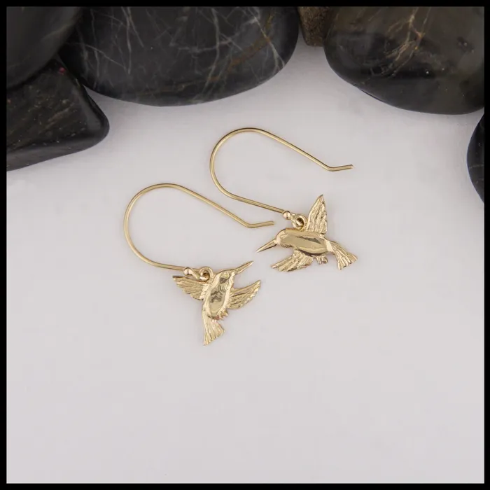 Gold Hummingbird Drop Earrings Walker Metalsmiths Earrings