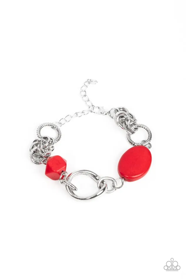 Hola SONORA Red Bead Silver Bracelet Paparazzi Paparazzi Accessories Bracelets