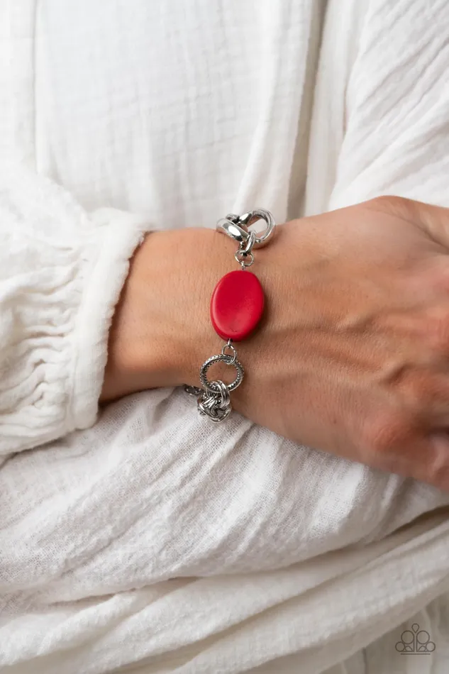 Hola SONORA Red Bead Silver Bracelet Paparazzi Paparazzi Accessories Bracelets