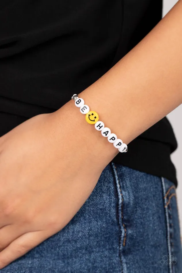 I Love Your Smile White Cord Be Happy Smiley Face Slide Bracelet Paparazzi Paparazzi Accessories Bracelets