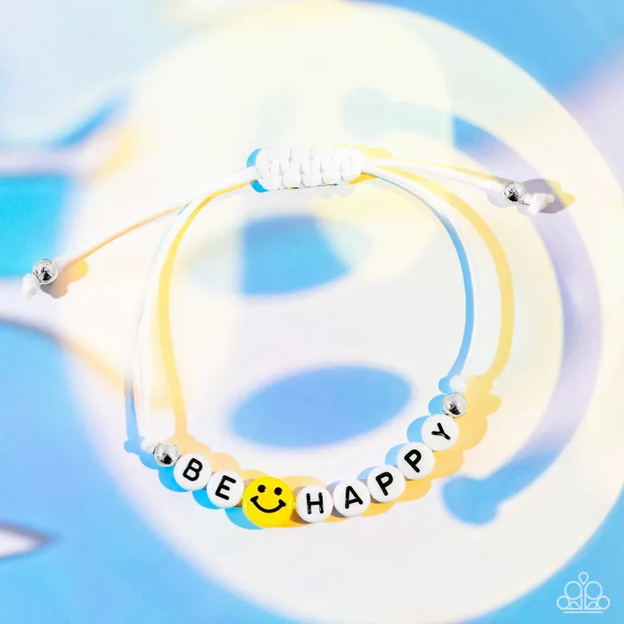 I Love Your Smile White Cord Be Happy Smiley Face Slide Bracelet Paparazzi Paparazzi Accessories Bracelets