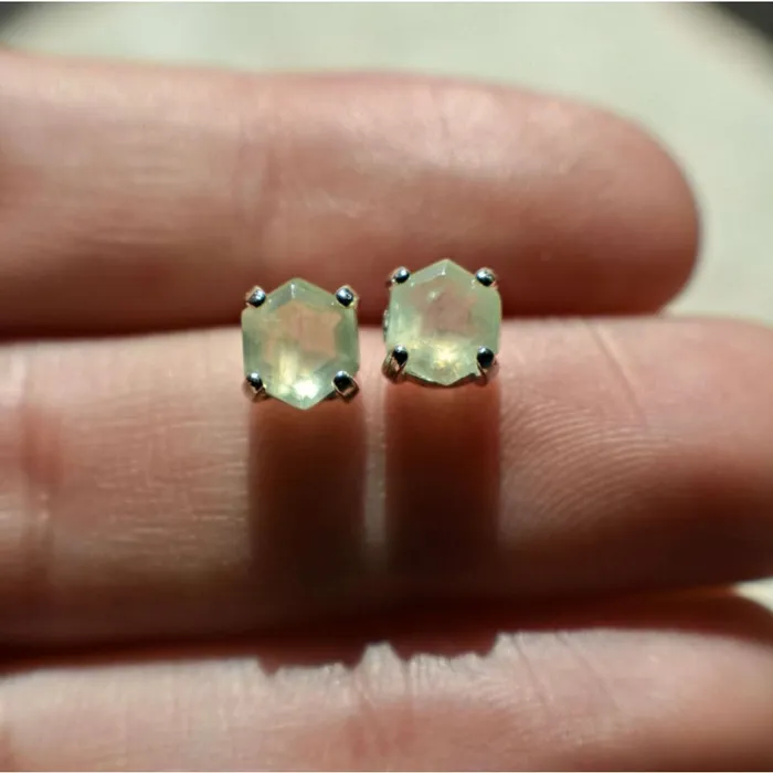 JSL Earrings Hexagon Prehnite Stud Earrings