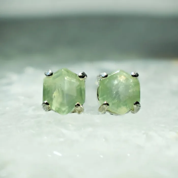 JSL Earrings Hexagon Prehnite Stud Earrings