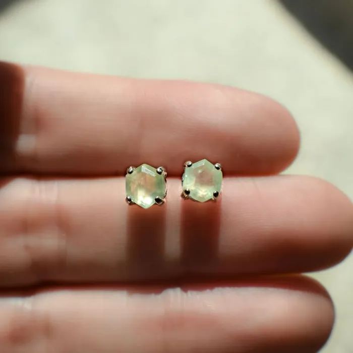 JSL Earrings Hexagon Prehnite Stud Earrings