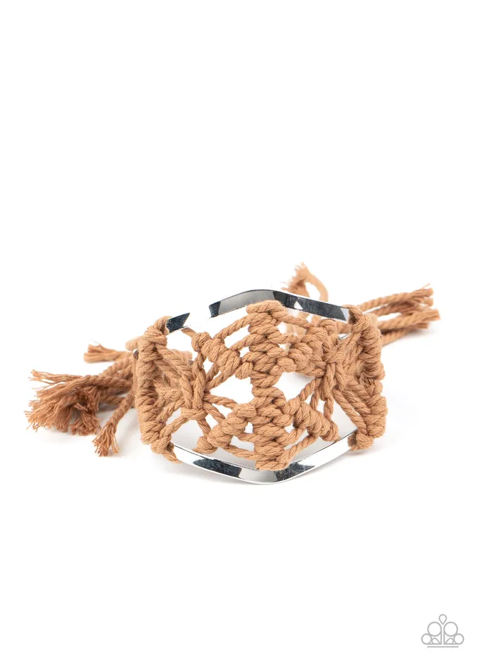 Macrame Mode Brown Thread Silver Frame Cuff Bracelet Paparazzi Paparazzi Accessories Bracelets Macrame Mode Brown Thread Silver Frame Cuff Bracelet Paparazzi Paparazzi Accessories Bracelets