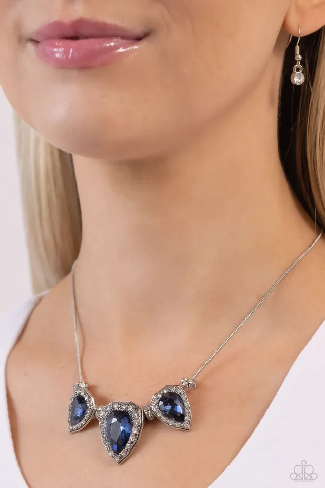Majestic Met Ball Blue Gem Silver Short Necklace Paparazzi Paparazzi Accessories Necklaces