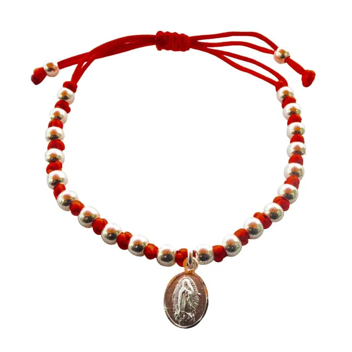 MEXICO Bracelets Silver Guadalupes Faithful Medal Red String Bracelet 75inch