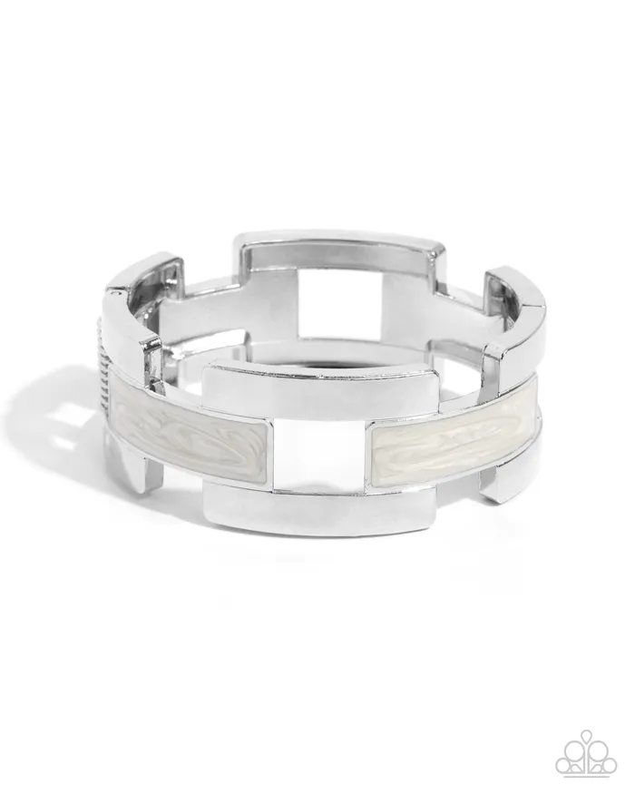 Modern Merger White Rhinestone Silver Hinge Bracelet Paparazzi Paparazzi Accessories Bracelets Modern Merger White Rhinestone Silver Hinge Bracelet Paparazzi Paparazzi Accessories Bracelets