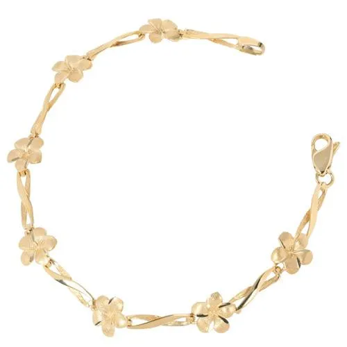 Nakoa Bracelets 14K Yellow Gold Plumeria Twist Bar Bracelet Sandblast Polish Edge Nakoa Bracelets 14K Yellow Gold Plumeria Twist Bar Bracelet Sandblast Polish Edge