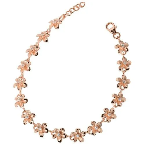 Nakoa Bracelets Sterling Silver Pink Gold Plated 8mm Plumeria with CZ Prong Bracelet Nakoa Bracelets Sterling Silver Pink Gold Plated 8mm Plumeria with CZ Prong Bracelet