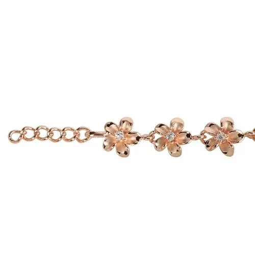 Nakoa Bracelets Sterling Silver Pink Gold Plated 8mm Plumeria with CZ Prong Bracelet