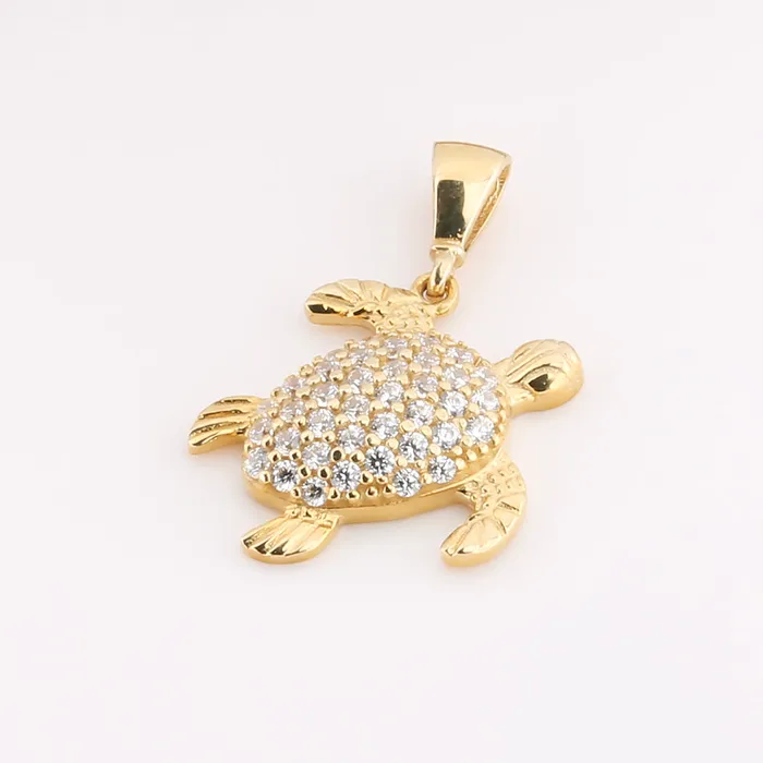 Nakoa Necklaces 14K Solid Yellow Gold Sea Turtle Pendant wcz Sideways Chain Sold Separately