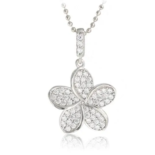 Nakoa Necklaces 14K White Gold Plumeria Paved CZ Pendant 13mm Chain Sold Separately Nakoa Necklaces 14K White Gold Plumeria Paved CZ Pendant 13mm Chain Sold Separately
