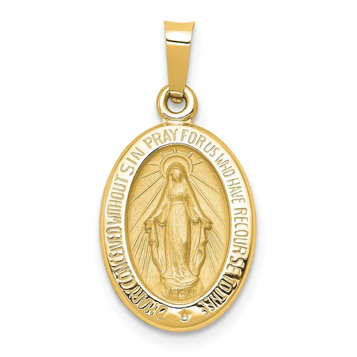 Necklaces 14k Yellow Gold 12 mm Polished and Satin Miraculous Medal Hollow Pendant 088 grams Qgold Necklaces 14k Yellow Gold 12 mm Polished and Satin Miraculous Medal Hollow Pendant 088 grams Qgold