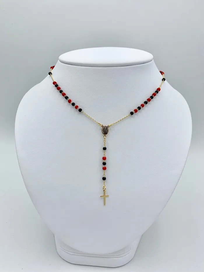 Necklaces BRAZIL GoldPlated Tiny Black Red Beads Our Lady of Grace Necklace 16inch