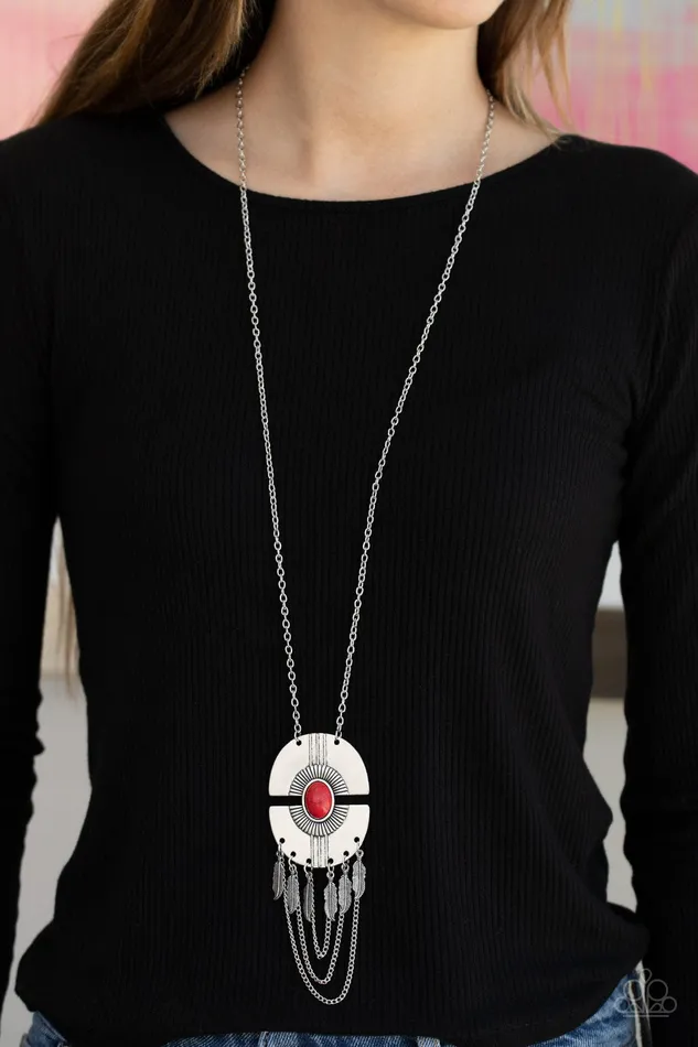 Necklaces Desert Culture Red Silver Feather Necklace Paparazzi Paparazzi Accessories