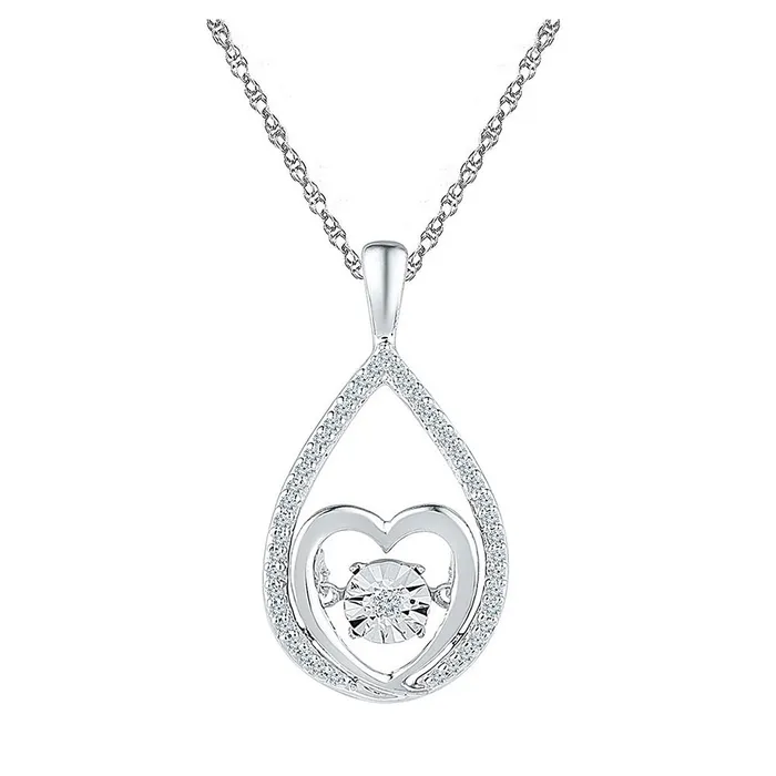 Necklaces GND Sterling Silver Moving Twinkle Heart Pendant 18 Cttw Round Natural Diamond Womens 175 grams Necklaces GND Sterling Silver Moving Twinkle Heart Pendant 18 Cttw Round Natural Diamond Womens 175 grams