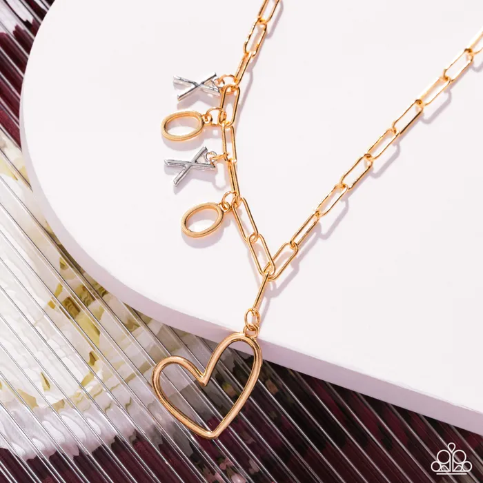 Necklaces Paparazzi Accessories Courting Chains Multi Silver and Gold XO Heart Short Necklace Paparazzi