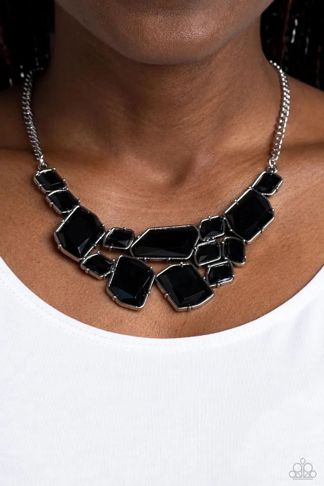 Necklaces Paparazzi Accessories Energetic Embers Black Bead Geometric Silver Short Necklace Paparazzi