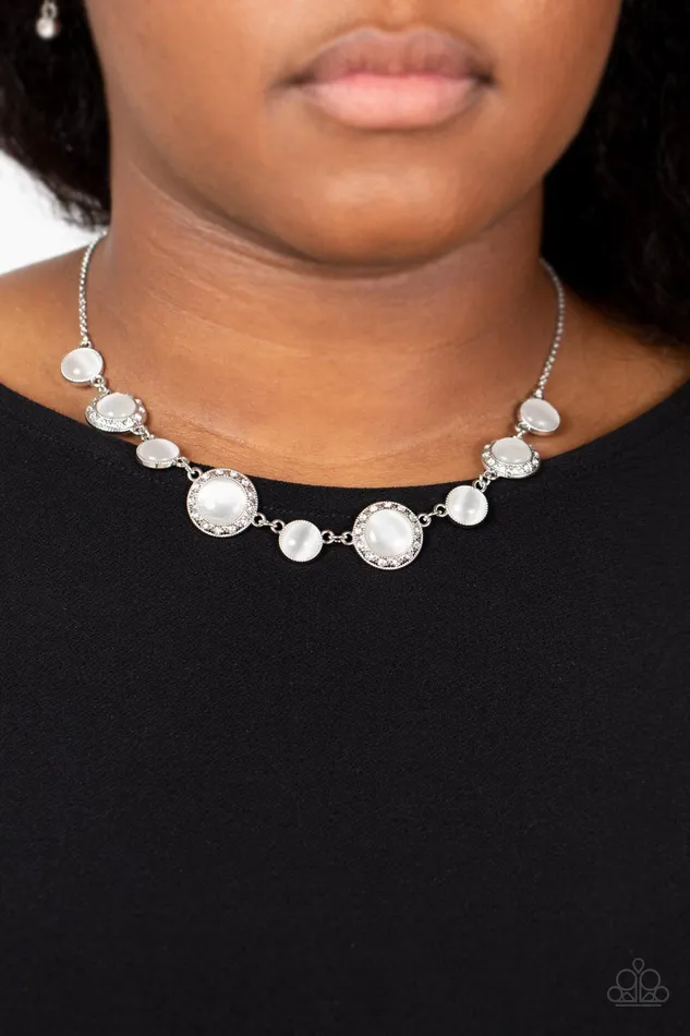 Necklaces Paparazzi Accessories Too Good to BEAM True White Cats Eye Stone Silver Necklace Paparazzi