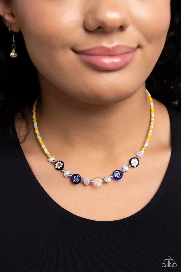 Necklaces Trendy Tutor Yellow Blue White Seed Bead Short Necklace Paparazzi Paparazzi Accessories