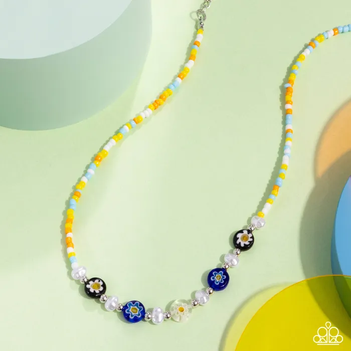 Necklaces Trendy Tutor Yellow Blue White Seed Bead Short Necklace Paparazzi Paparazzi Accessories