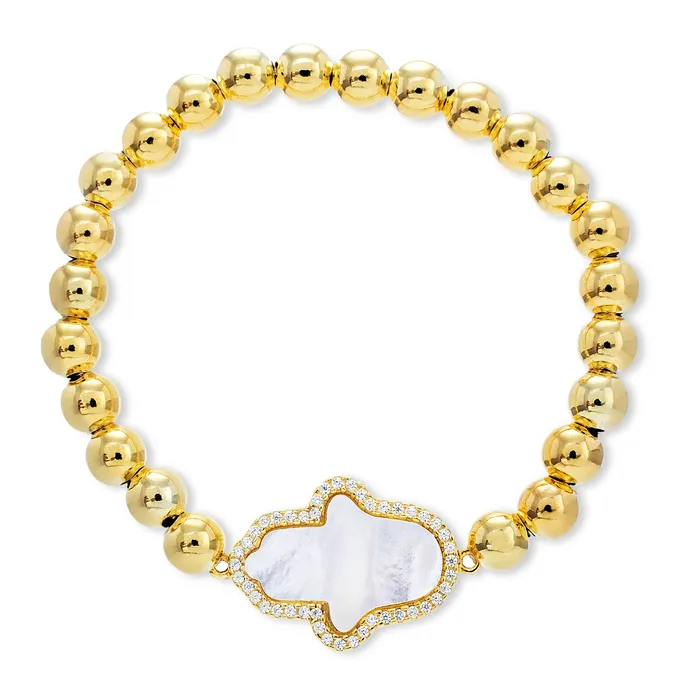 Noblepack CA Bracelets Gold CZ Hamsa Strech Bracelet