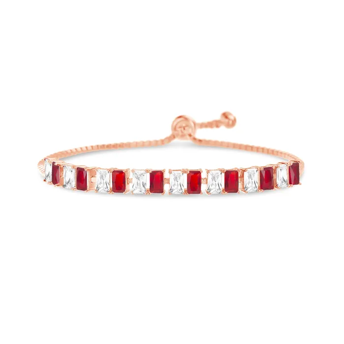 Noblepack CA Bracelets Silver Ruby Emerald Cut Box Chain Slider Bracelet