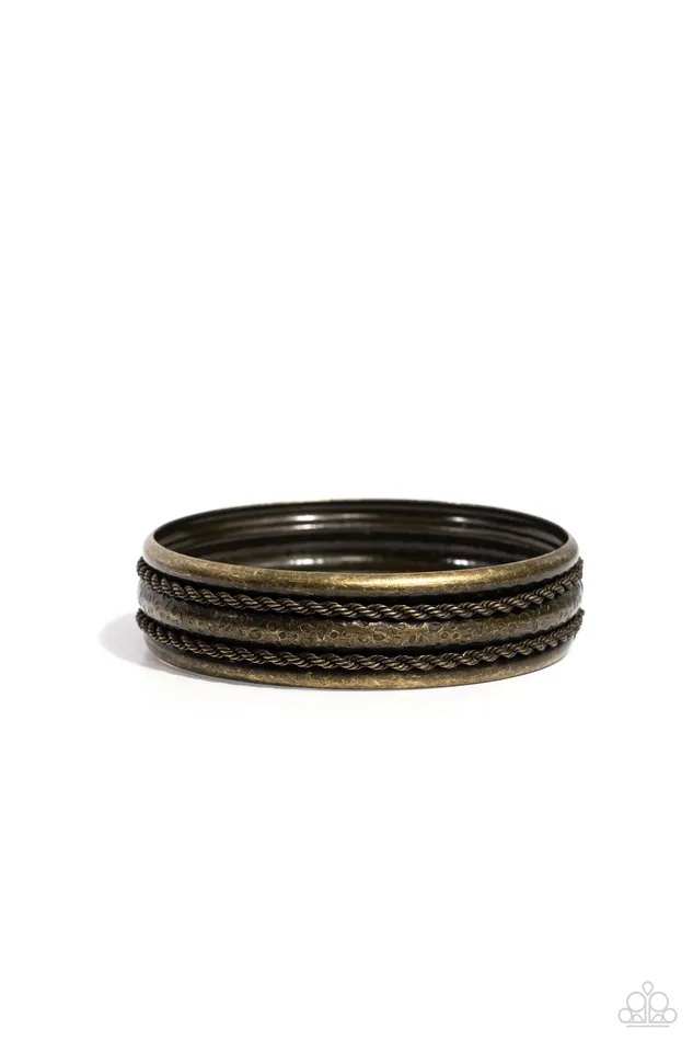 Off Road Relic Brass Textured Bangle Bracelet Paparazzi Paparazzi Accessories Bracelets