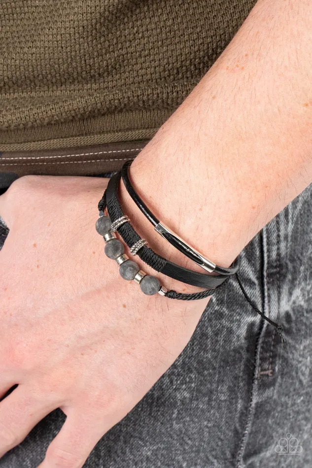 Paparazzi Accessories Amplified Aloha Silver Stone Black Leather Urban Slide Bracelet Paparazzi Bracelets