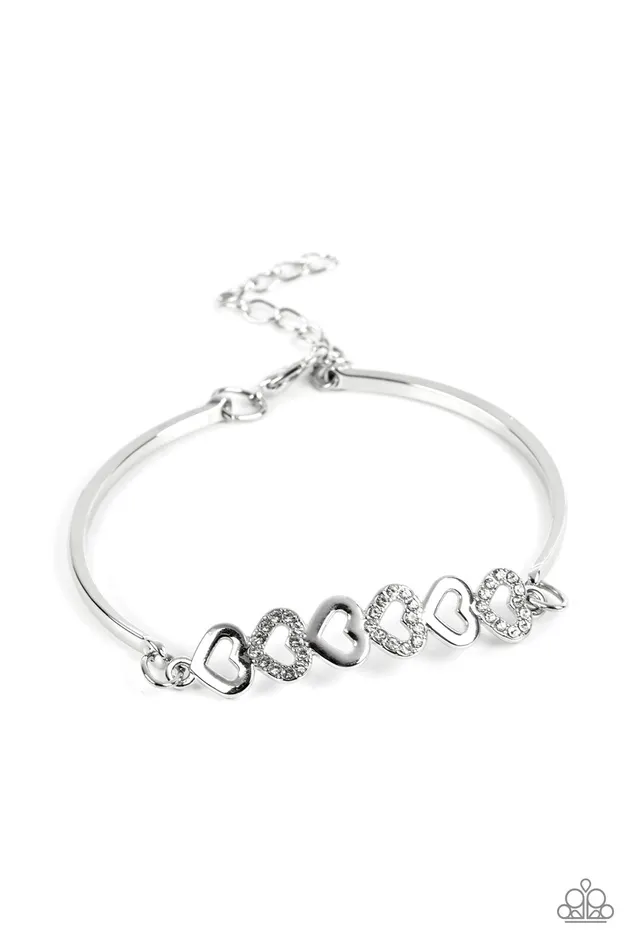 Paparazzi Accessories Attentive Admirer White Rhinestone Heart Silver Bracelet Paparazzi Bracelets Paparazzi Accessories Attentive Admirer White Rhinestone Heart Silver Bracelet Paparazzi Bracelets