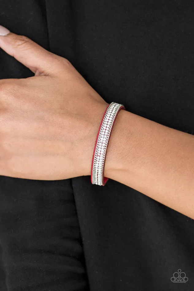 Paparazzi Accessories Bracelets Babe Bling Red Suede White Rhinestone Wrap Bracelet Paparazzi