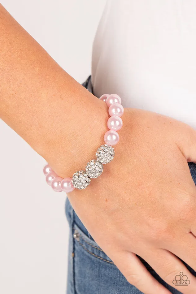 Paparazzi Accessories Bracelets Breathtaking Ball Pink Pearl Silver Stretchy Bracelet Paparazzi