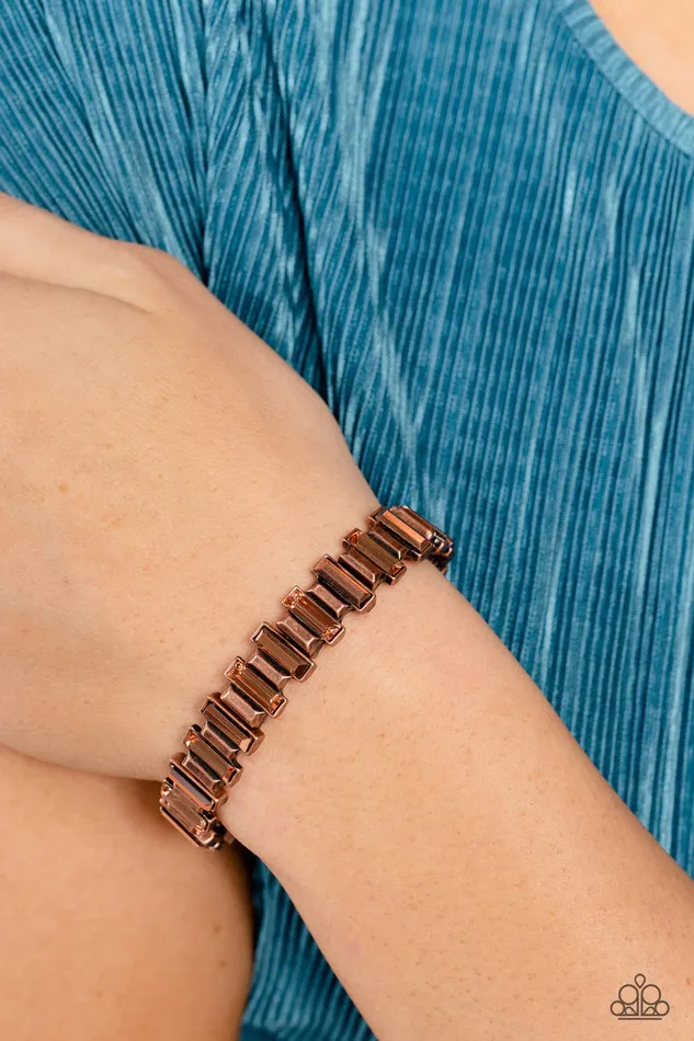 Paparazzi Accessories Bracelets BURSTING the Midnight Oil Copper Rhinestone Stretchy Bracelet Paparazzi