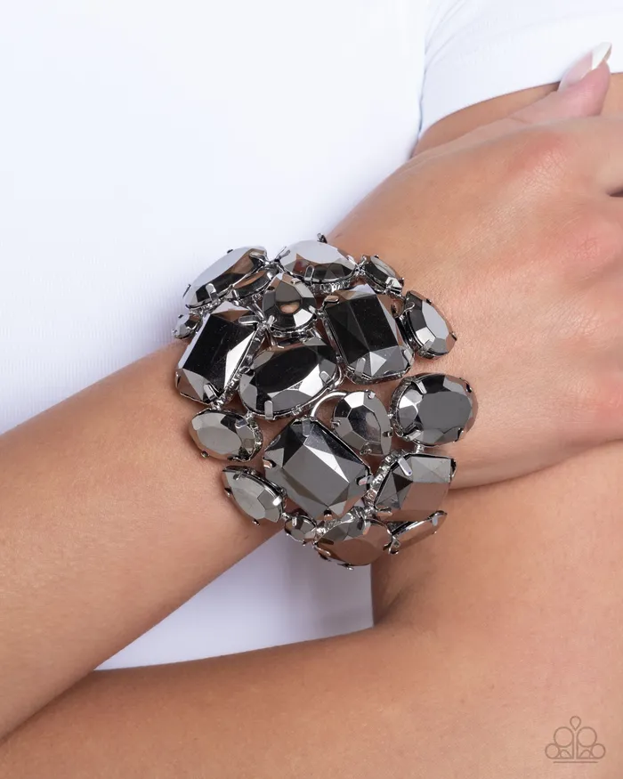 Paparazzi Accessories Bracelets Chic Coronation Silver Hematite Gem Hinge Bracelet Paparazzi