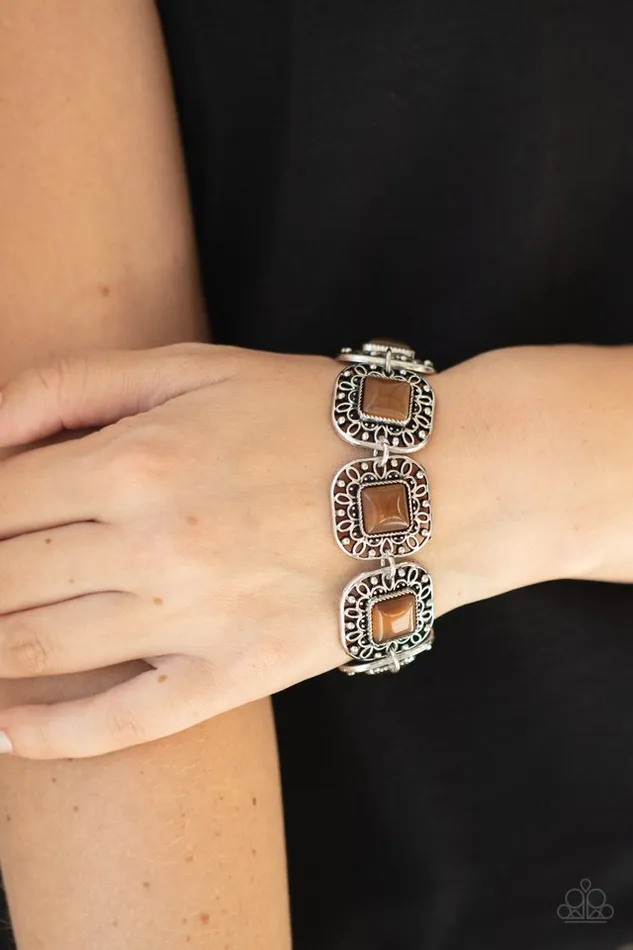 Paparazzi Accessories Bracelets Dreamy Destinations Brown Cats Eye Stone Silver Bracelet Paparazzi