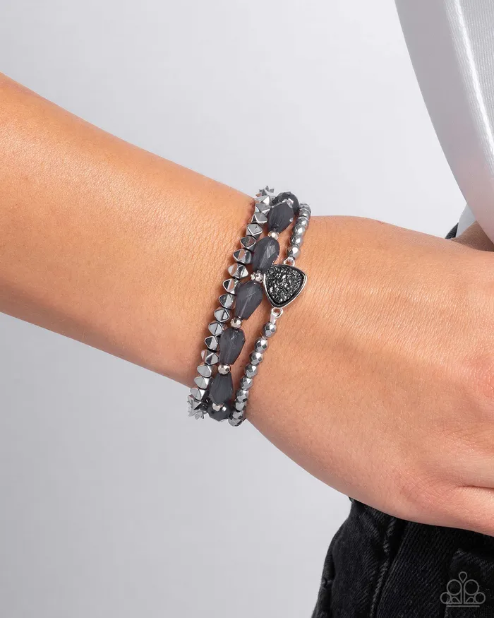 Paparazzi Accessories Bracelets Druzy Decadence Silver Hematite Druzy Gray Bead Stretchy Bracelet Paparazzi
