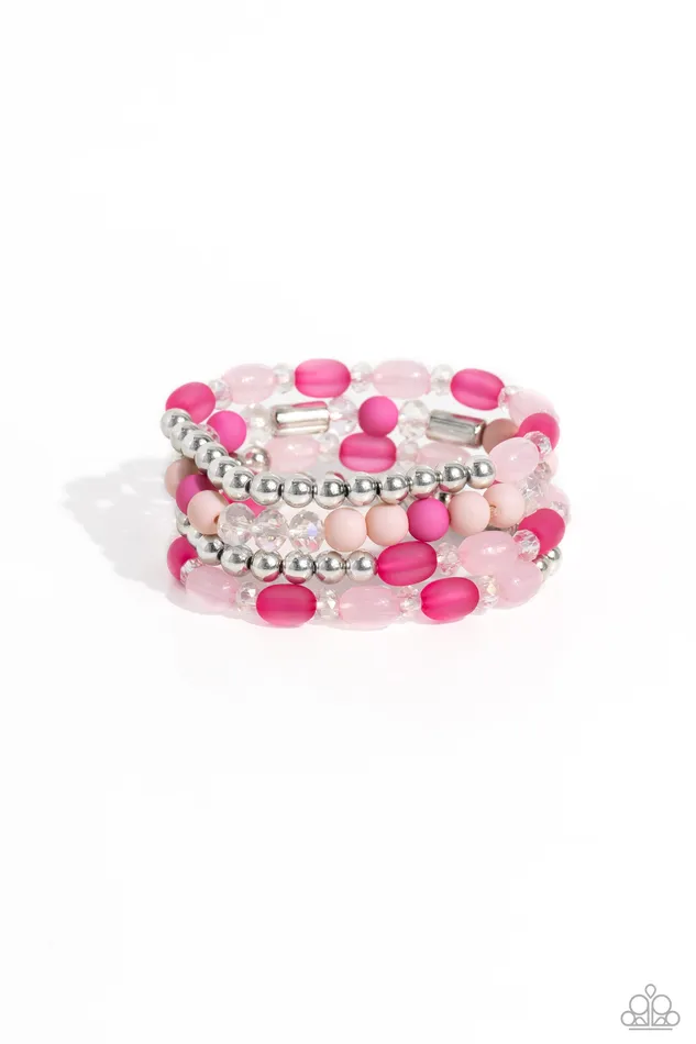 Paparazzi Accessories Bracelets Glassy Gait Pink and Silver Bead Stretchy Bracelet Set Paparazzi Paparazzi Accessories Bracelets Glassy Gait Pink and Silver Bead Stretchy Bracelet Set Paparazzi